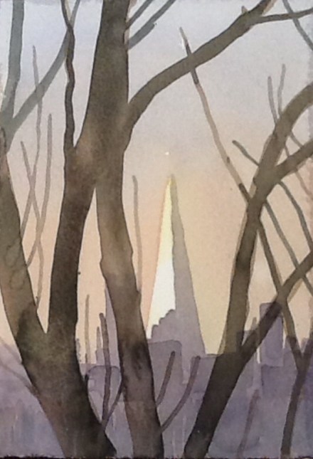 The ash and The Shard in the sunset